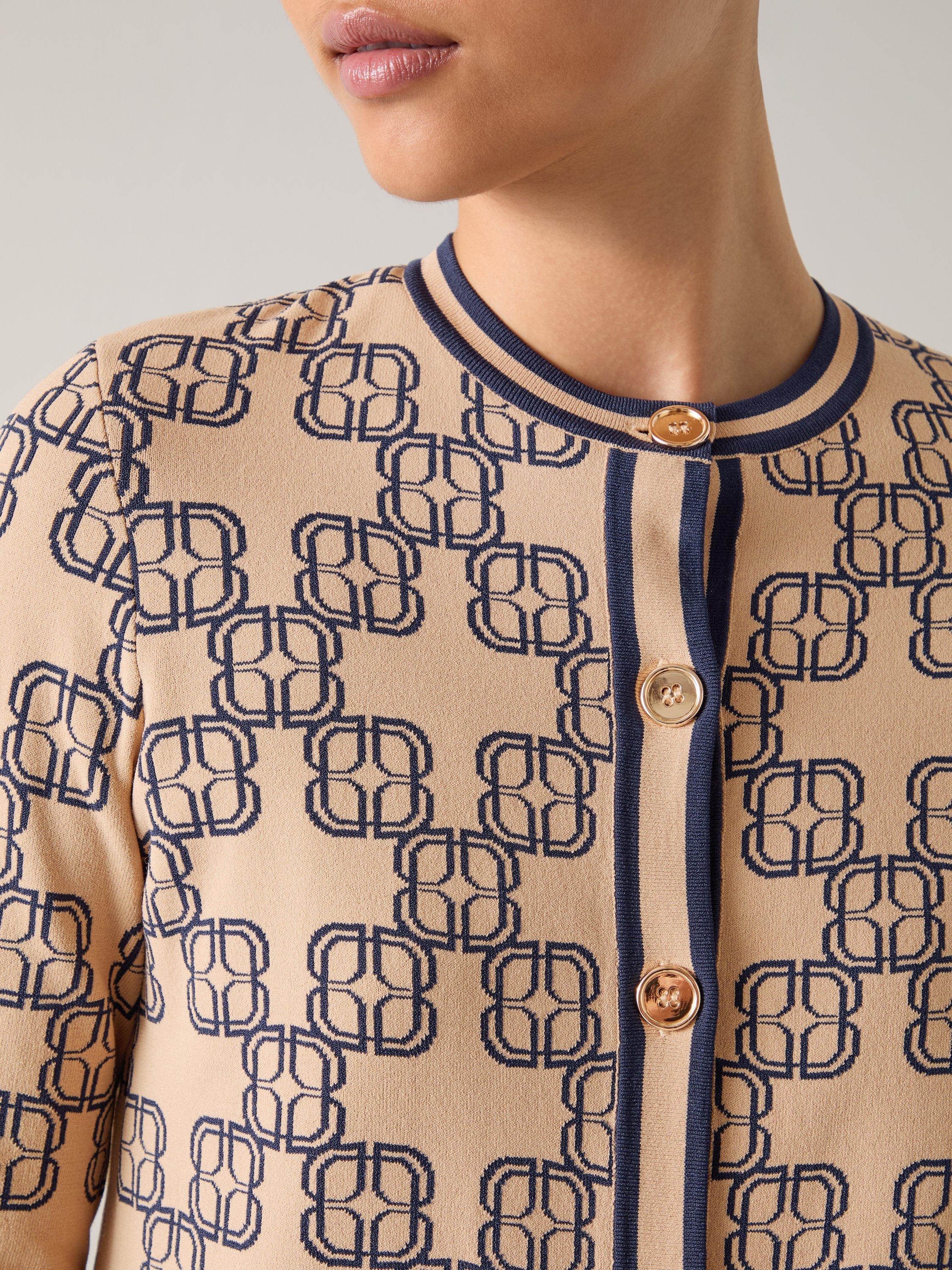 Product image 3 of 5, which shows L.K.Bennett Odette Monogram Cardigan, Navy/Taupe, XS