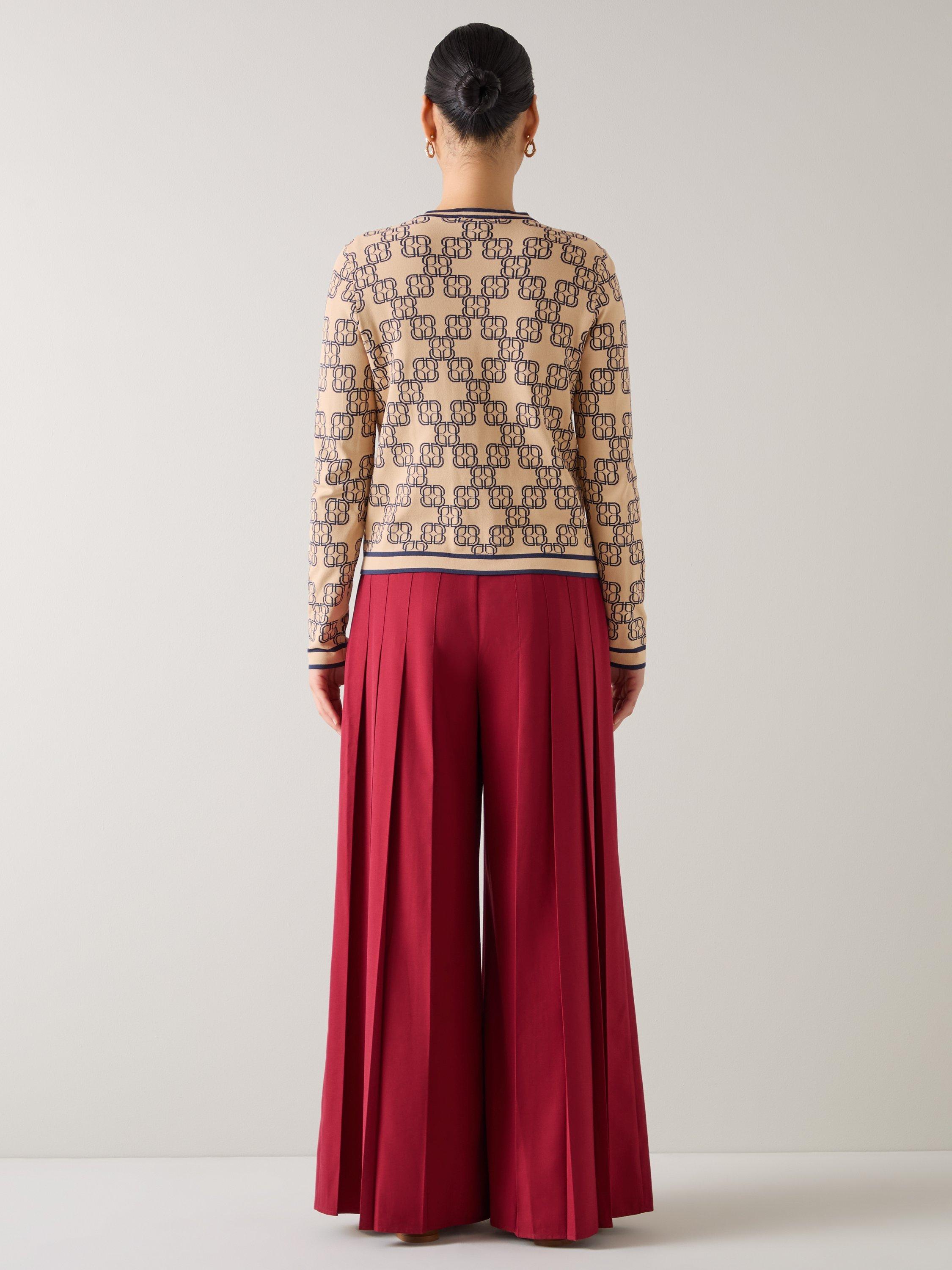 Product image 4 of 5, which shows L.K.Bennett Odette Monogram Cardigan, Navy/Taupe, XS