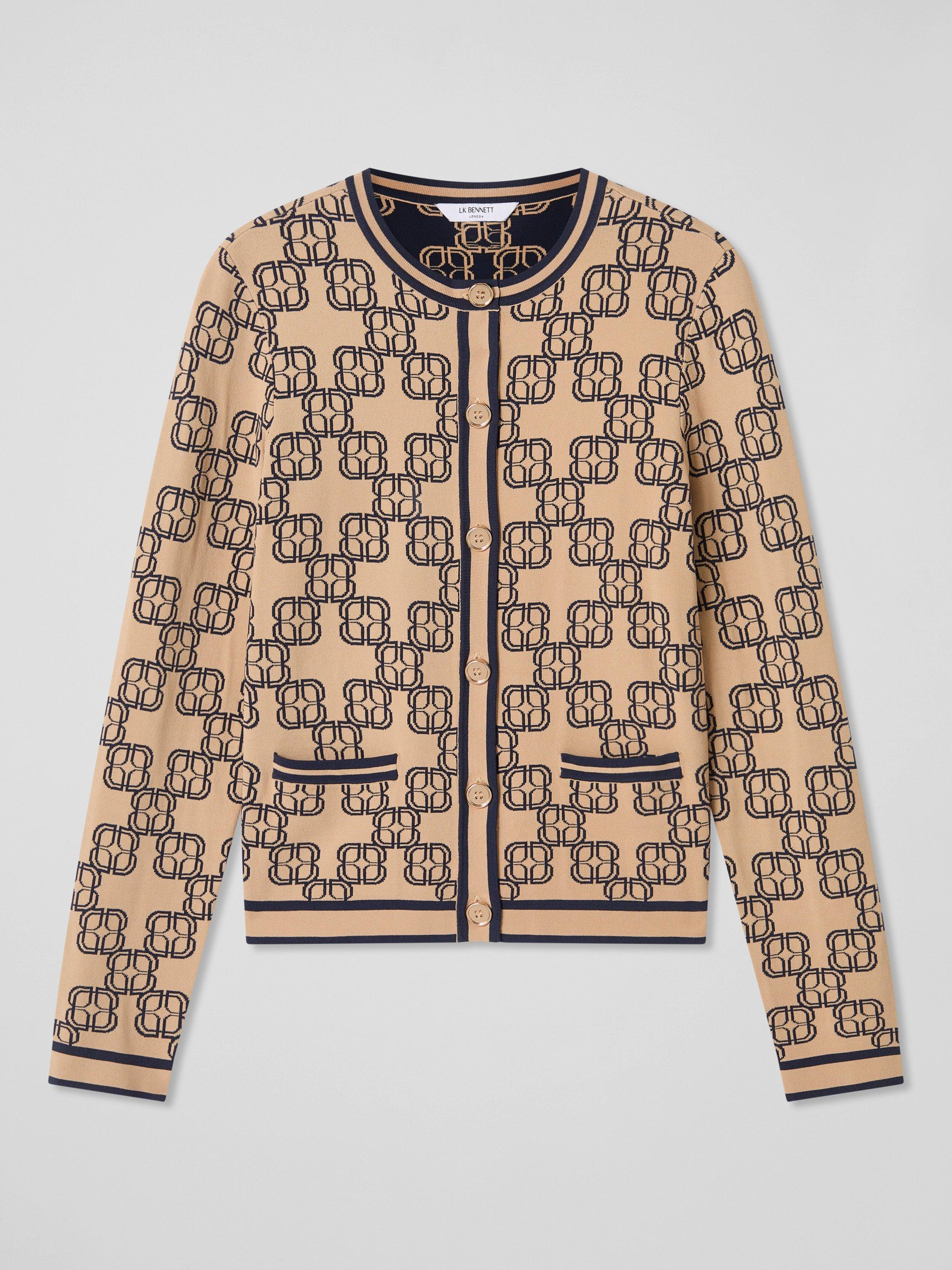 Product image 5 of 5, which shows L.K.Bennett Odette Monogram Cardigan, Navy/Taupe, XS