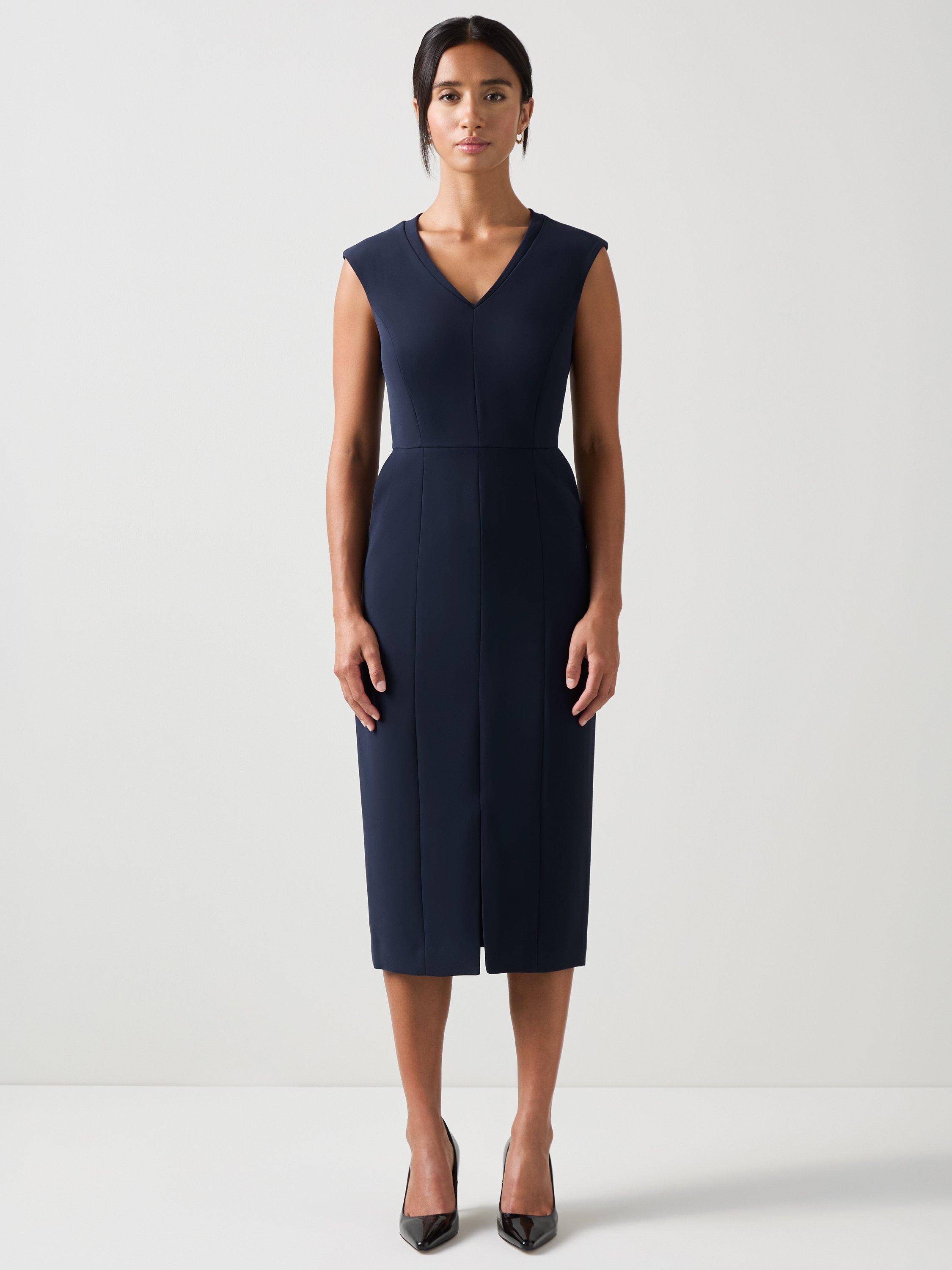 Product image 1 of 4, which shows L.K.Bennett Petite Audrey Shift Midi Dress, Navy, 6