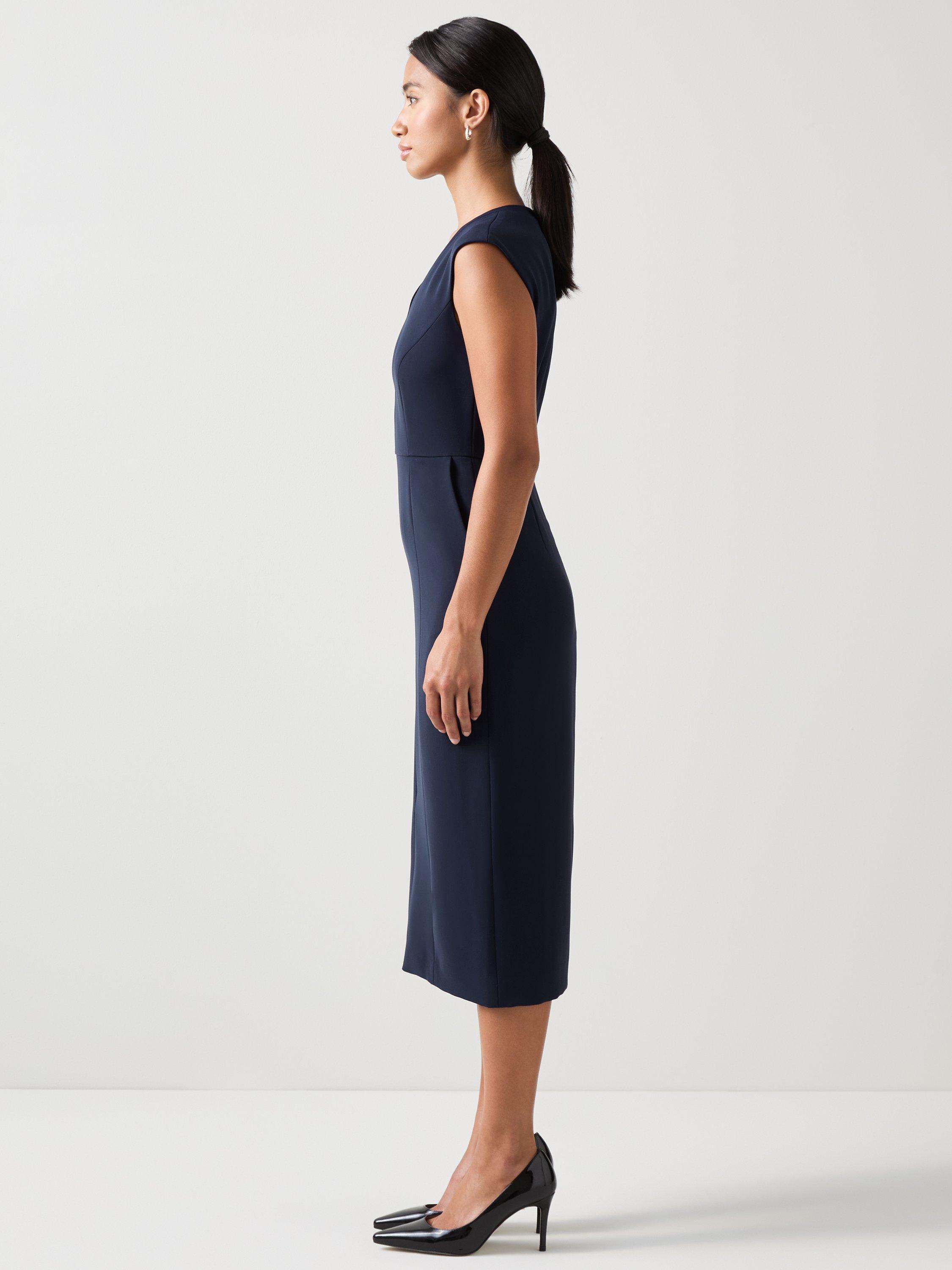 Product image 2 of 4, which shows L.K.Bennett Petite Audrey Shift Midi Dress, Navy, 6