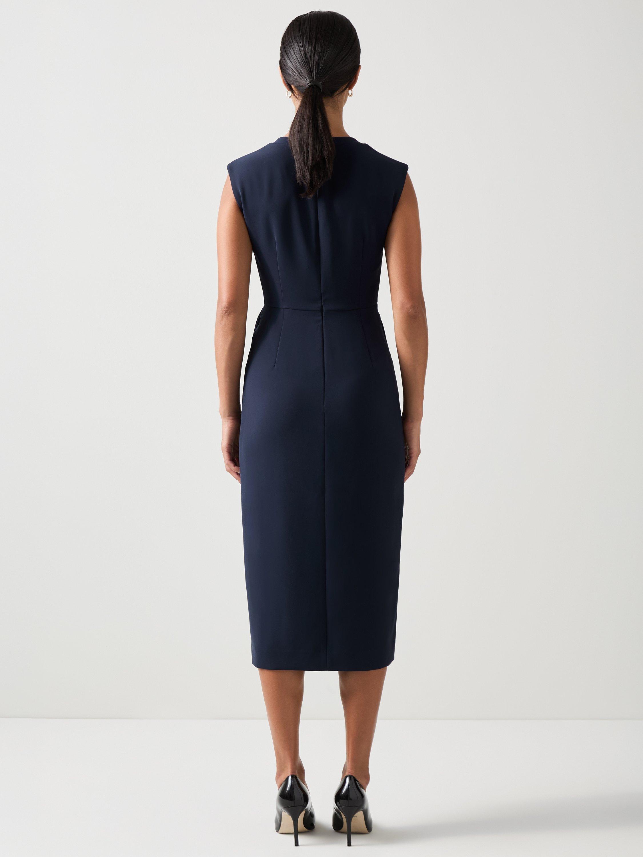 Product image 3 of 4, which shows L.K.Bennett Petite Audrey Shift Midi Dress, Navy, 6