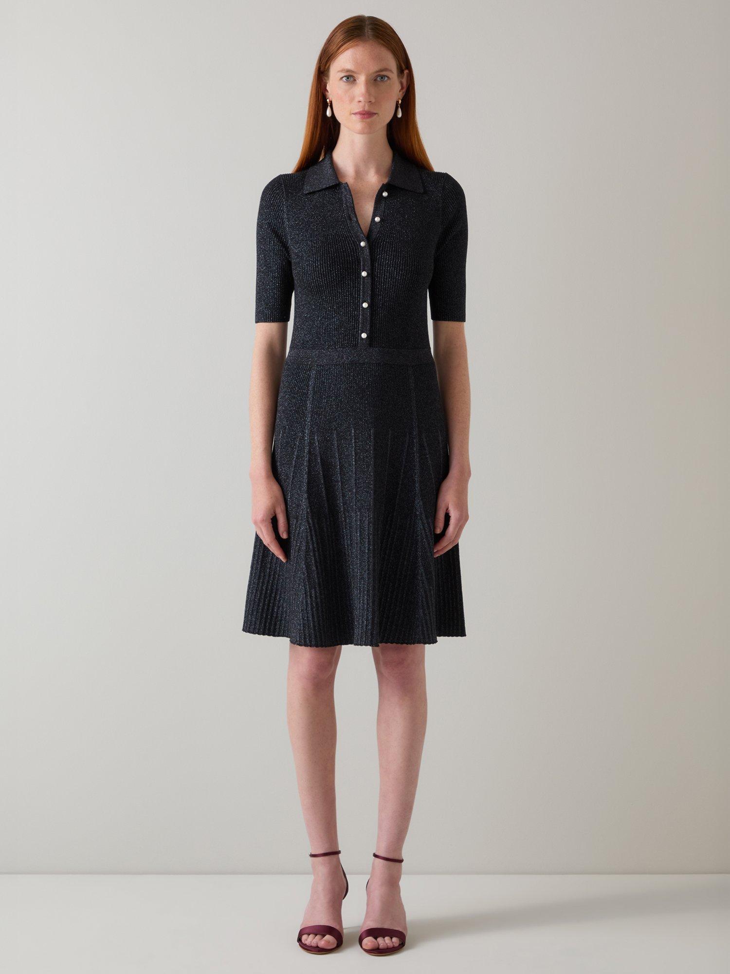 Product image 1 of 5, which shows L.K.Bennett Carrie Sparkle Dress, Black, XS