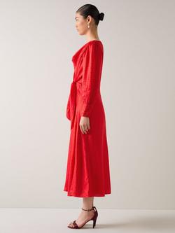 L.K.Bennett Lainey Tie Waist Midi Dress, Red Salsa - view 2, Red Salsa