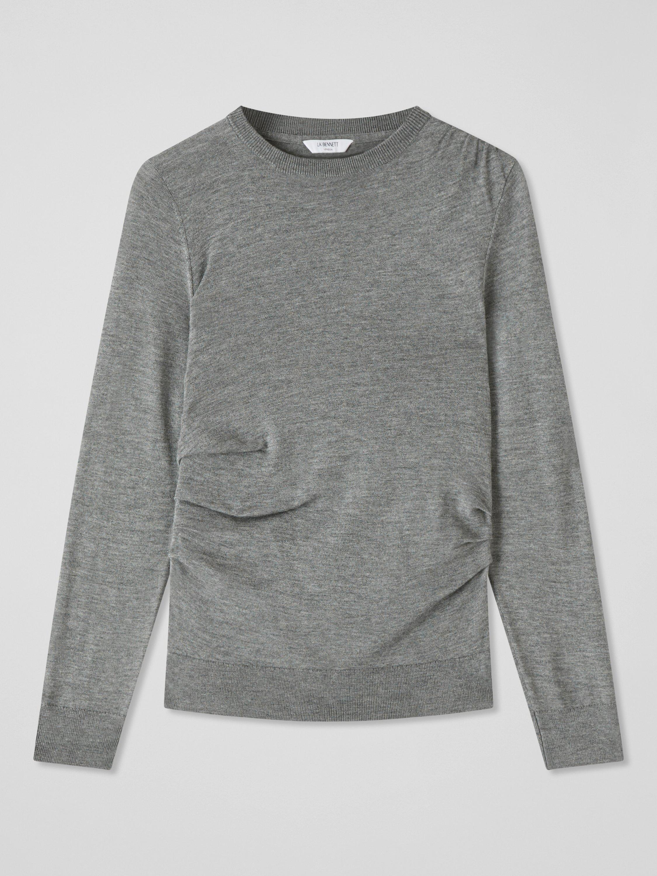 Product image 5 of 5, which shows L.K.Bennett Dora Merino Wool Rich Knit Top, Grey, XS