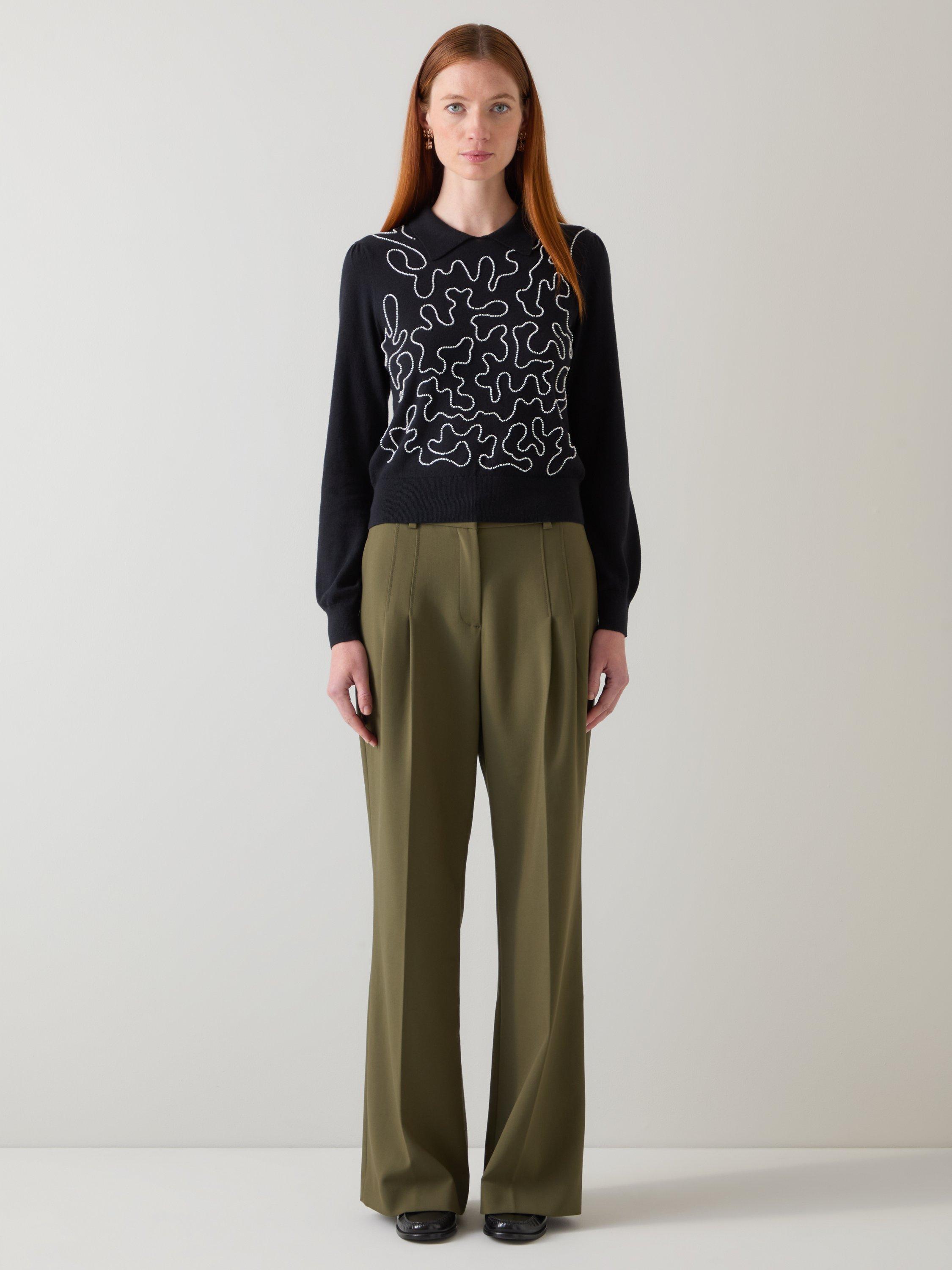 Product image 1 of 5, which shows L.K.Bennett Judy Beaded Jumper, Black/Cream, XS