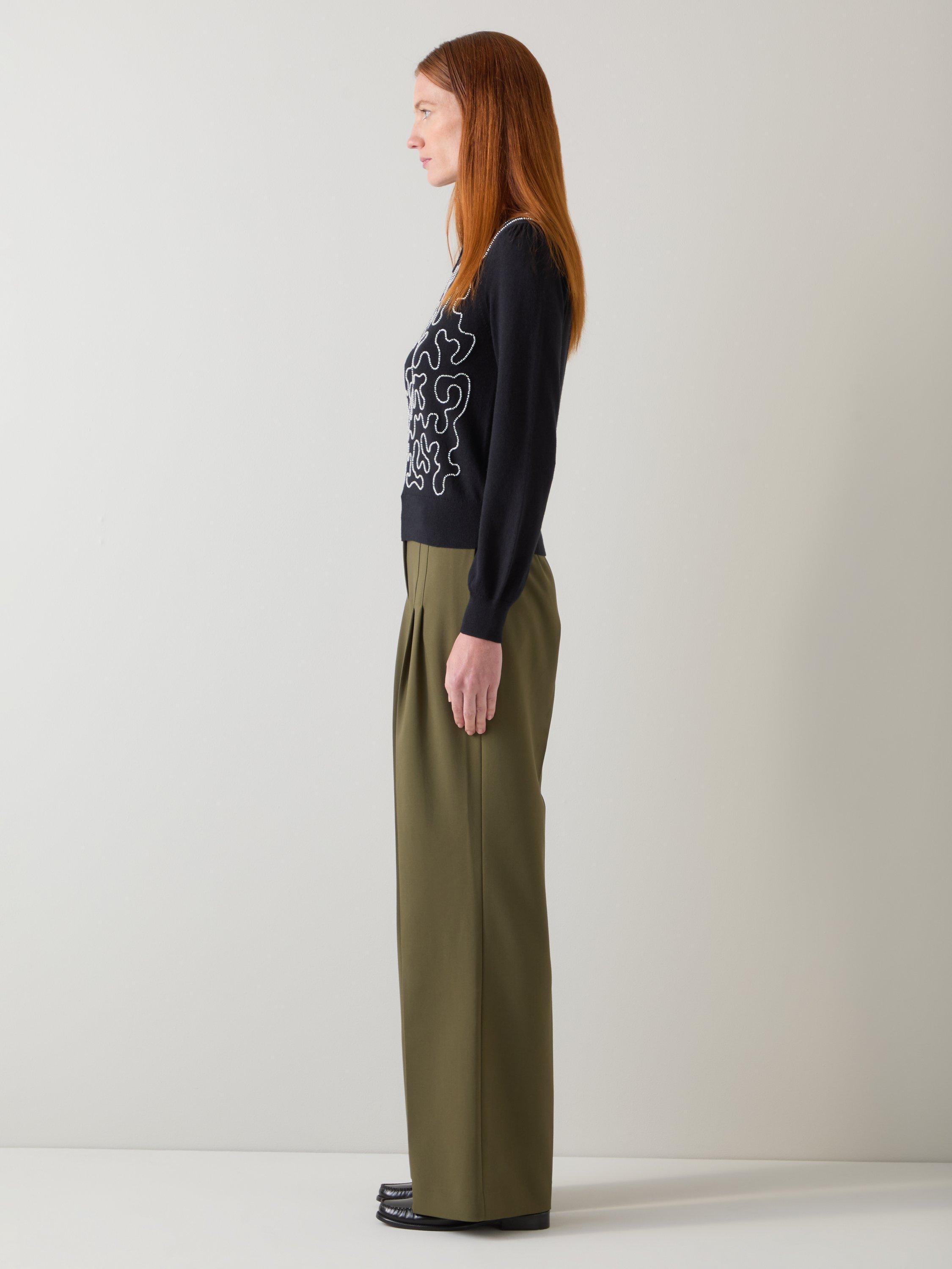 Product image 2 of 5, which shows L.K.Bennett Judy Beaded Jumper, Black/Cream, XS