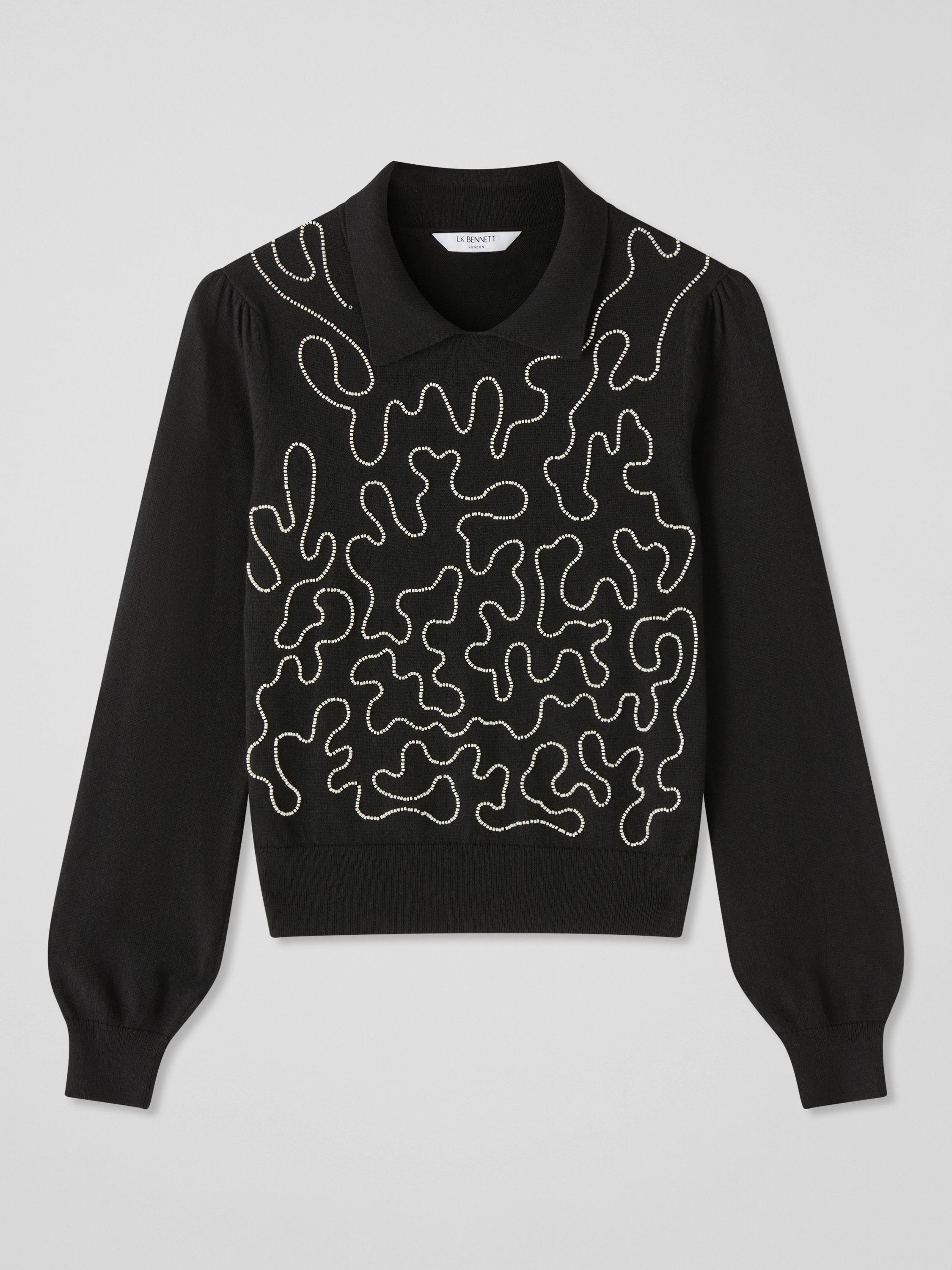 Product image 5 of 5, which shows L.K.Bennett Judy Beaded Jumper, Black/Cream, XS