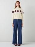 L.K.Bennett Meera Argyle Pointelle Jumper, Cream/Burgundy