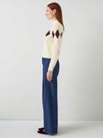 L.K.Bennett Meera Argyle Pointelle Jumper, Cream/Burgundy