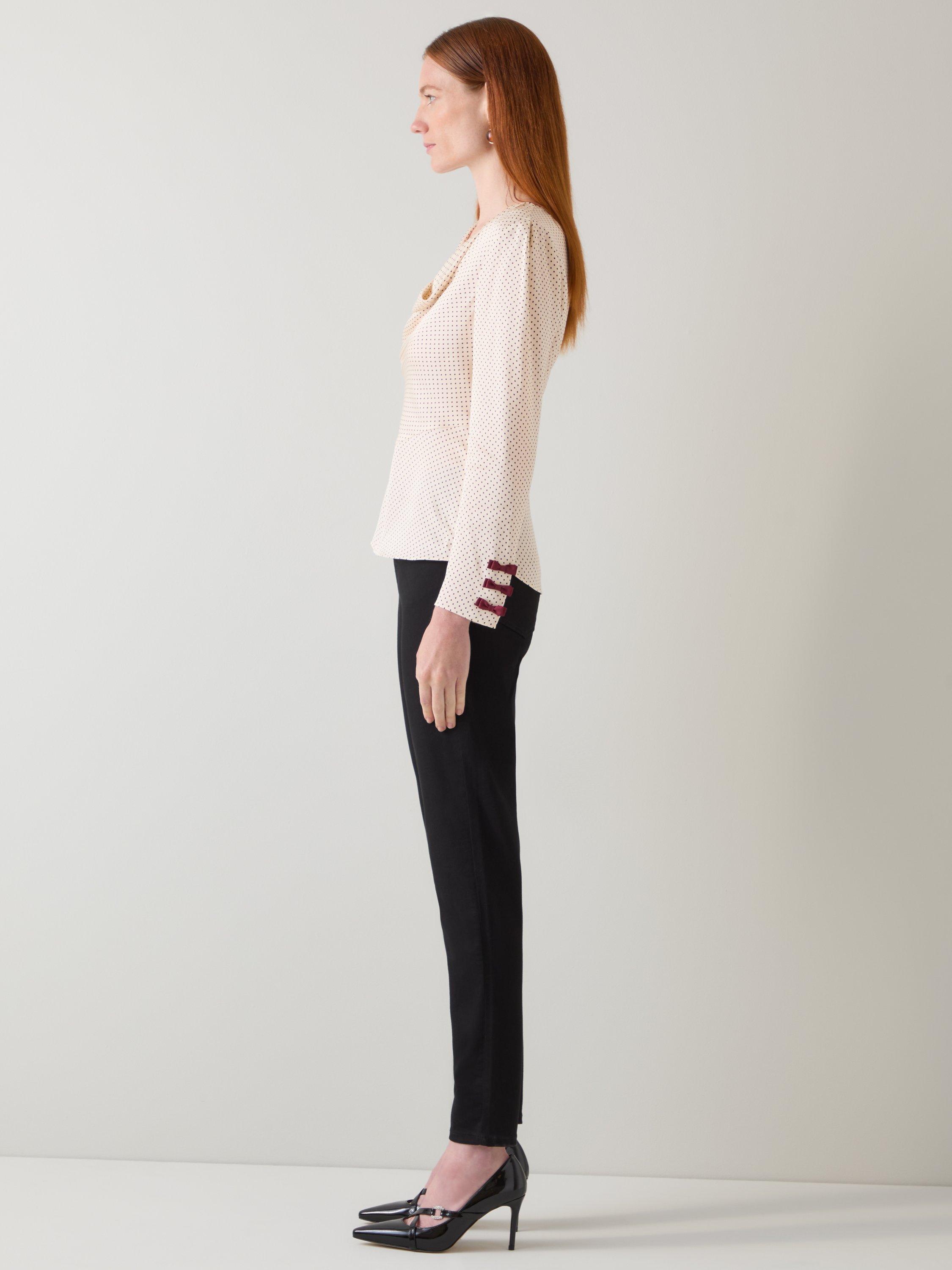Product image 2 of 5, which shows L.K.Bennett Eva Spot Cowl Neck Top, Cream/Black, 10