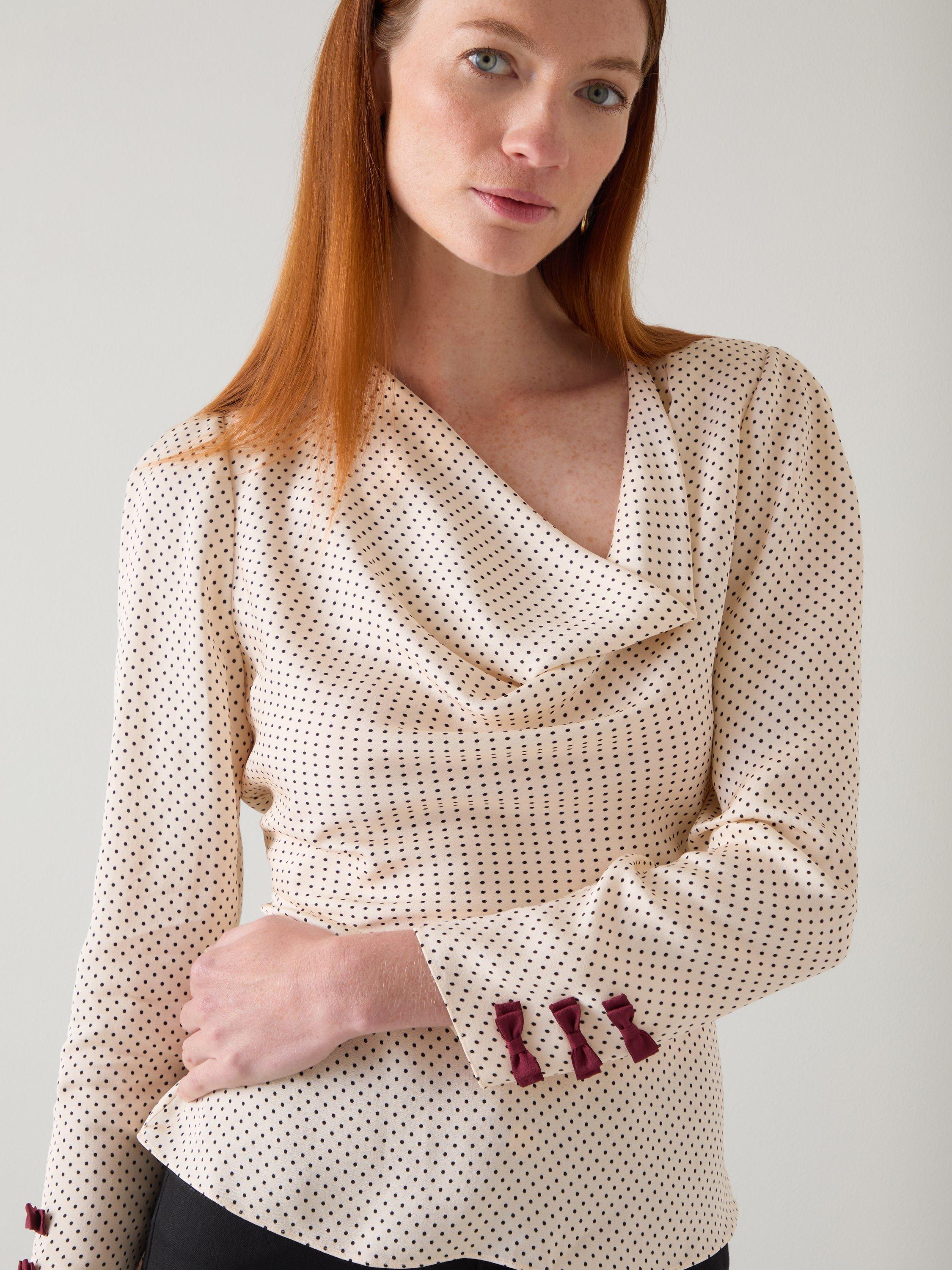Product image 3 of 5, which shows L.K.Bennett Eva Spot Cowl Neck Top, Cream/Black, 10
