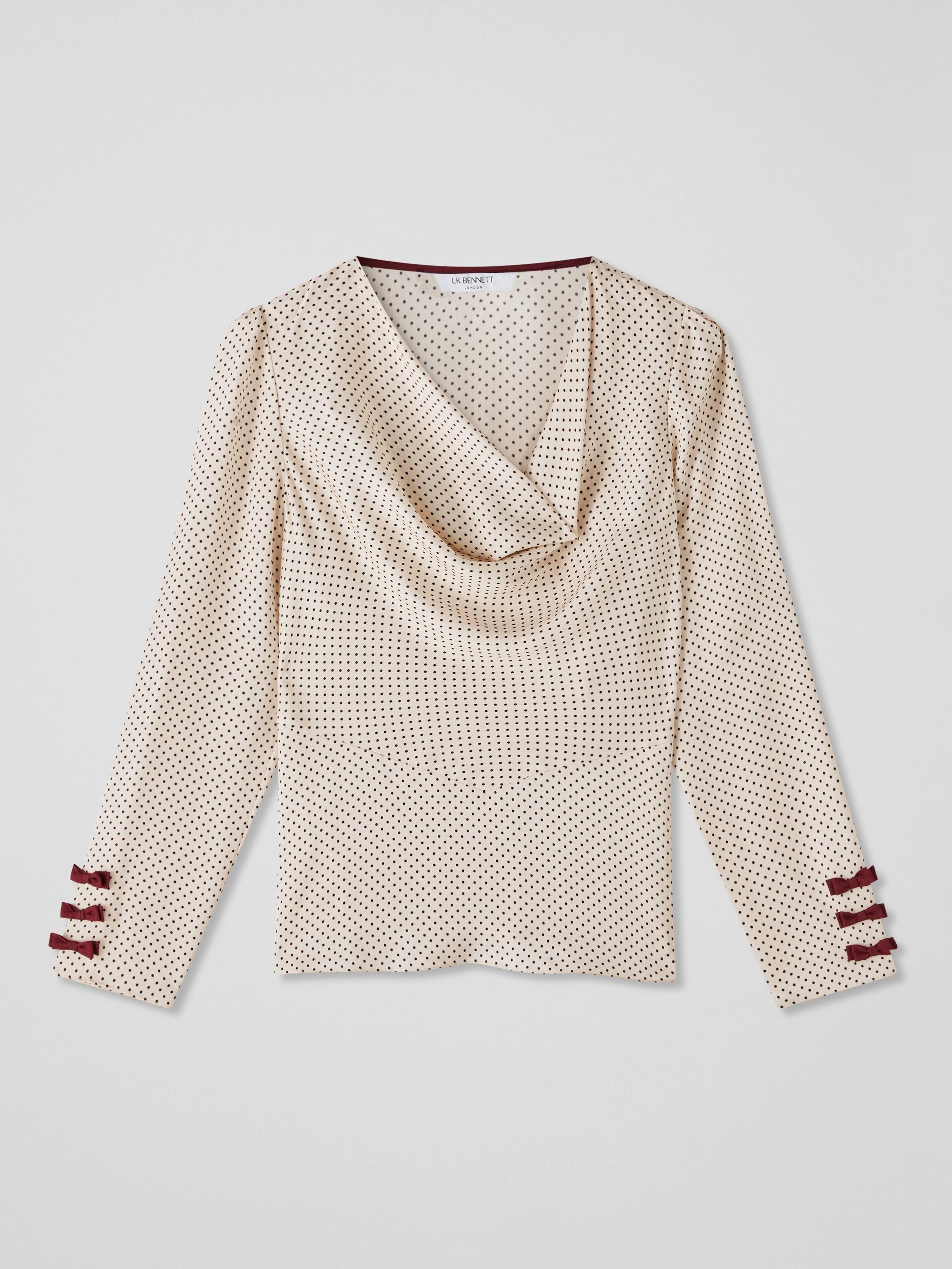 Product image 5 of 5, which shows L.K.Bennett Eva Spot Cowl Neck Top, Cream/Black, 10