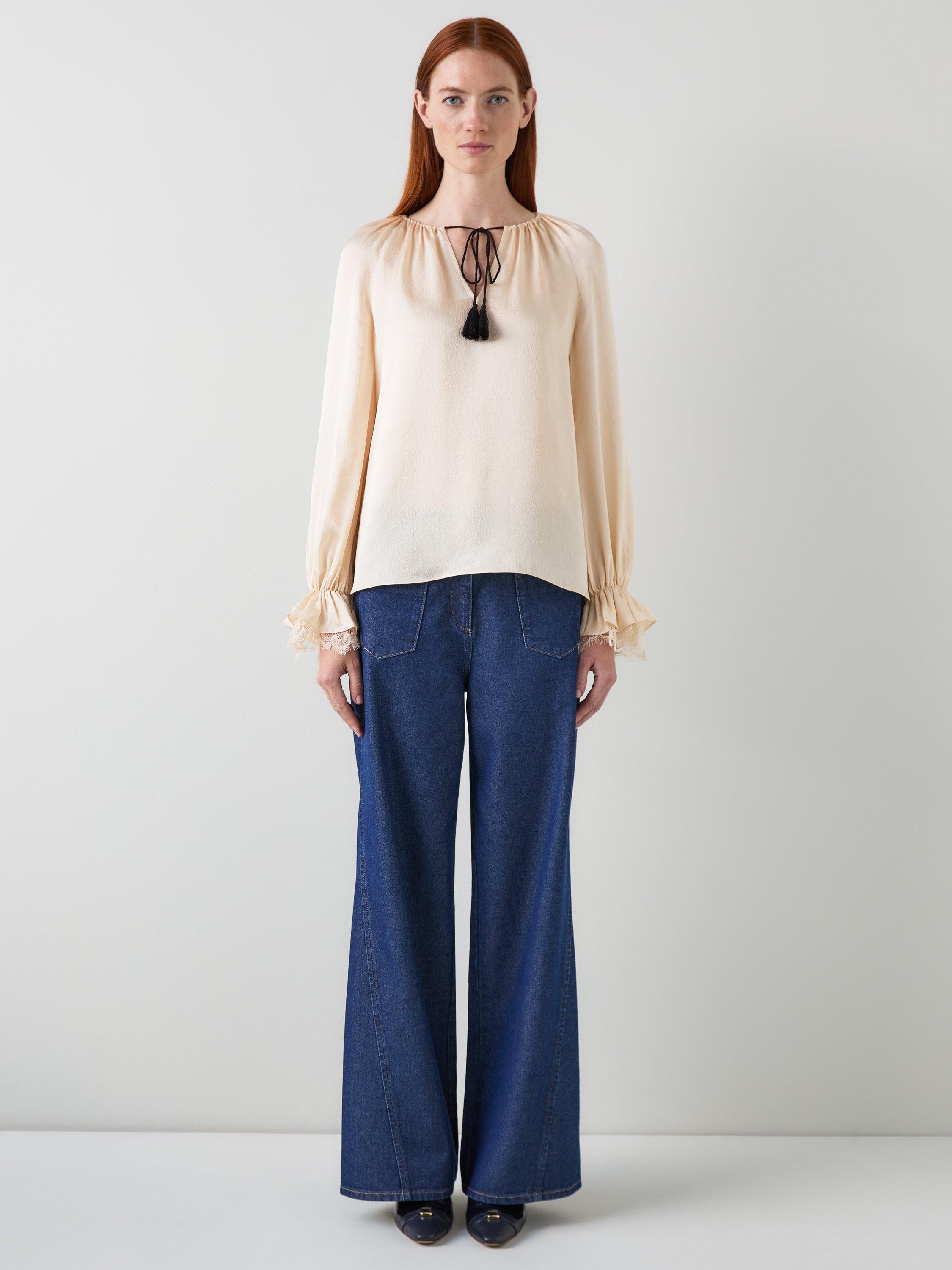 Product image 1 of 4, which shows L.K.Bennett Willa Hammered Satin Top, Ivory, 8