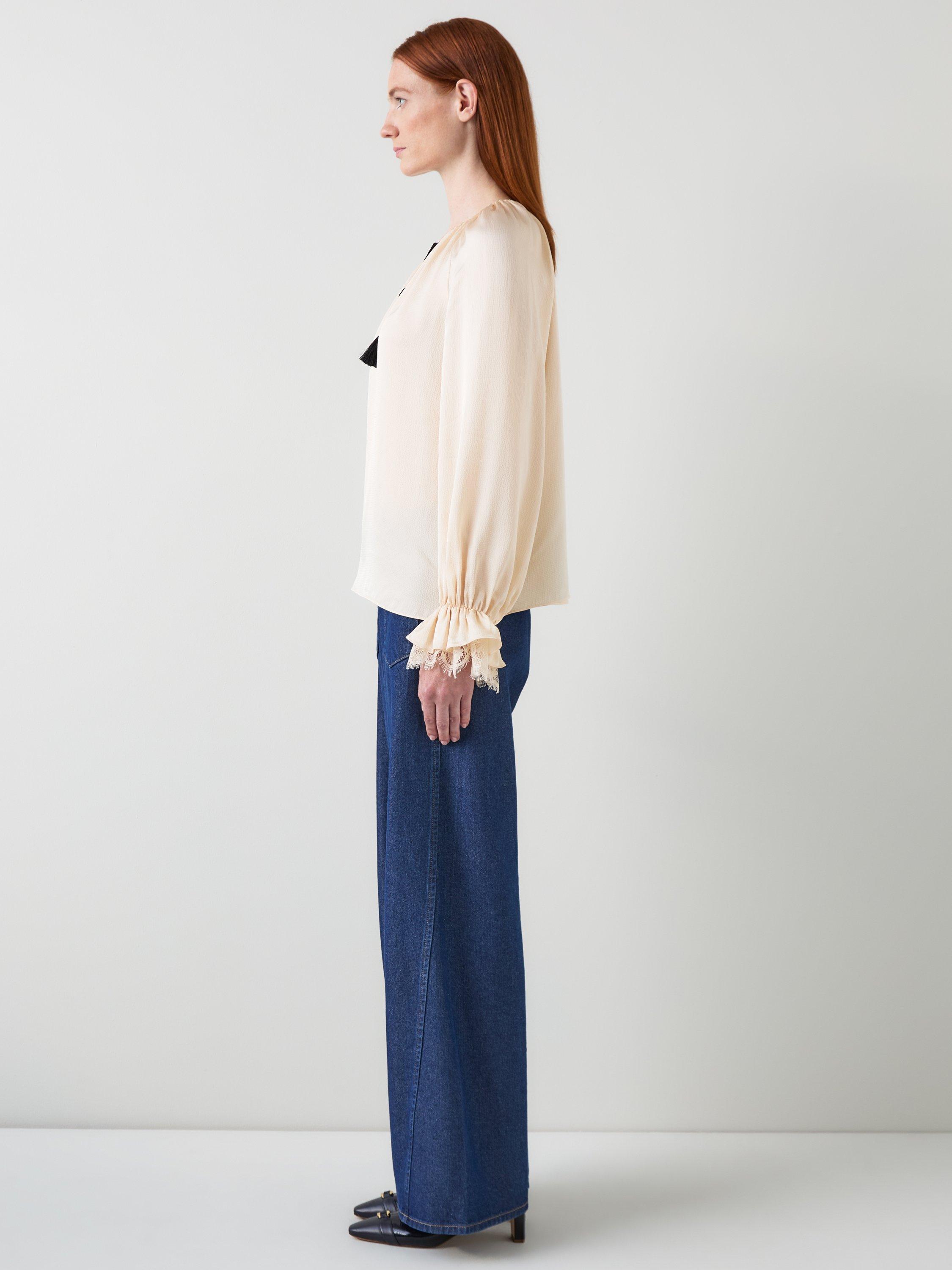 Product image 2 of 4, which shows L.K.Bennett Willa Hammered Satin Top, Ivory, 8