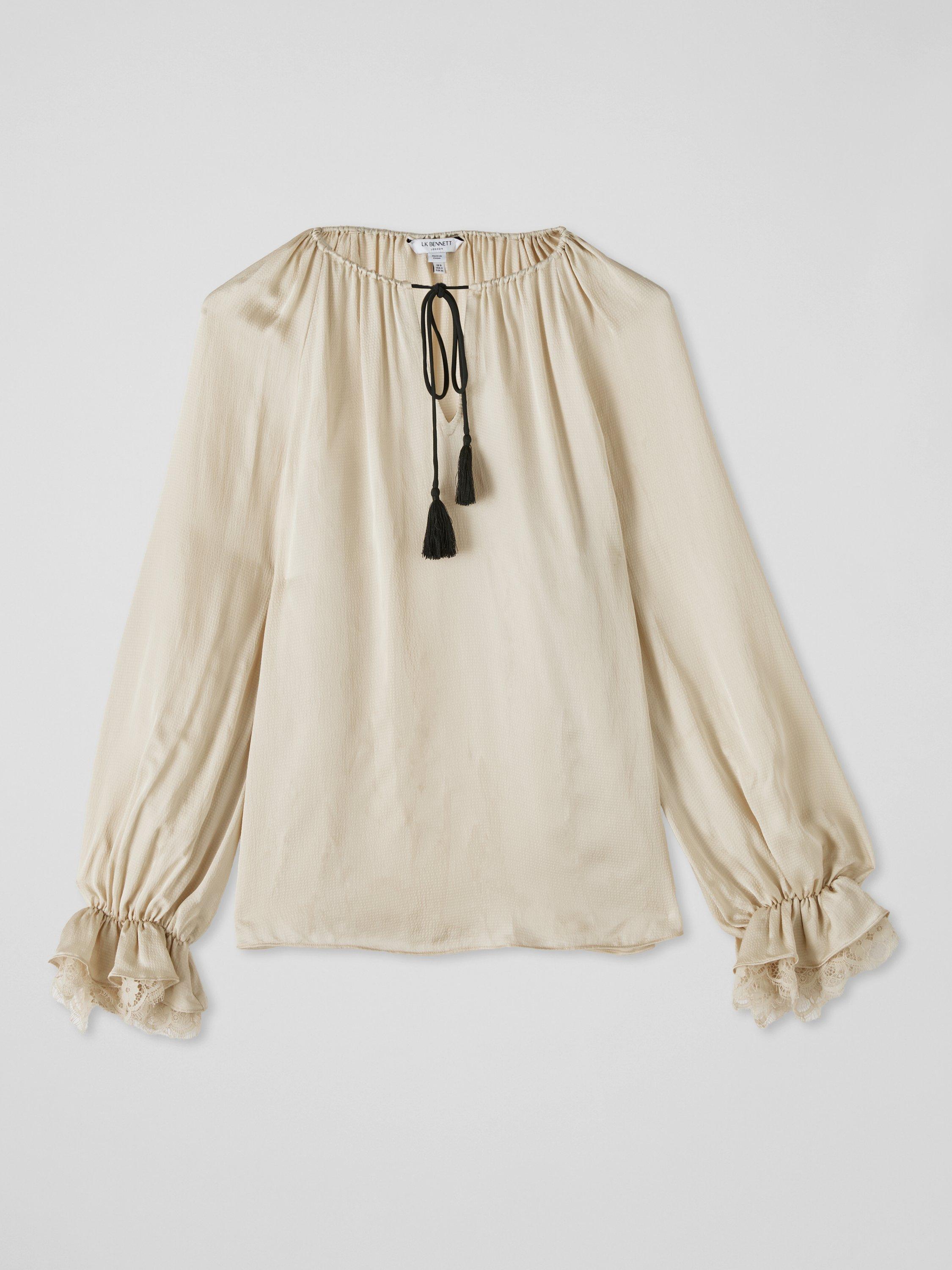 Product image 4 of 4, which shows L.K.Bennett Willa Hammered Satin Top, Ivory, 8