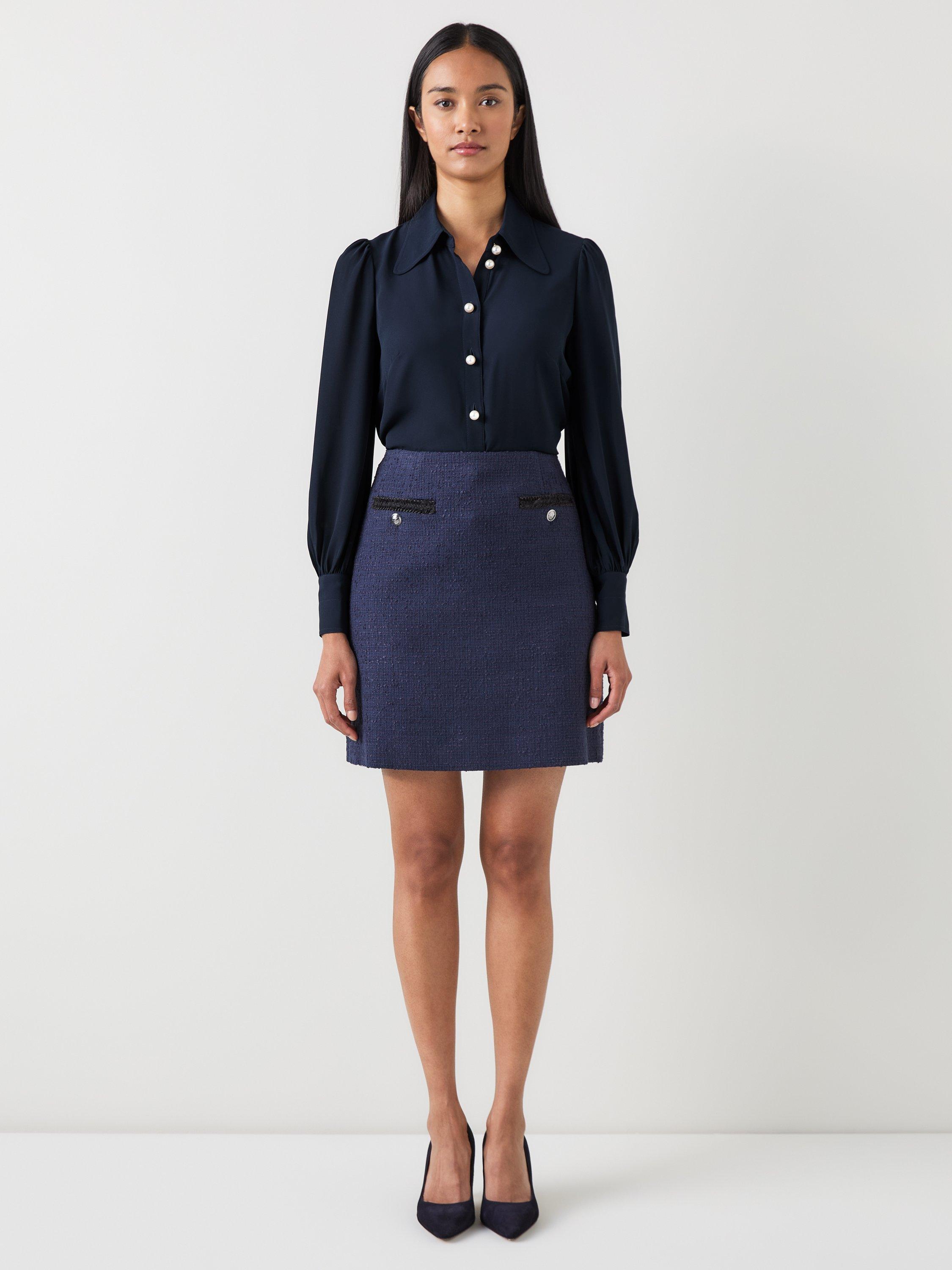 Product image 1 of 4, which shows L.K.Bennett Sonya Jewel Button Shirt, Blue, 8
