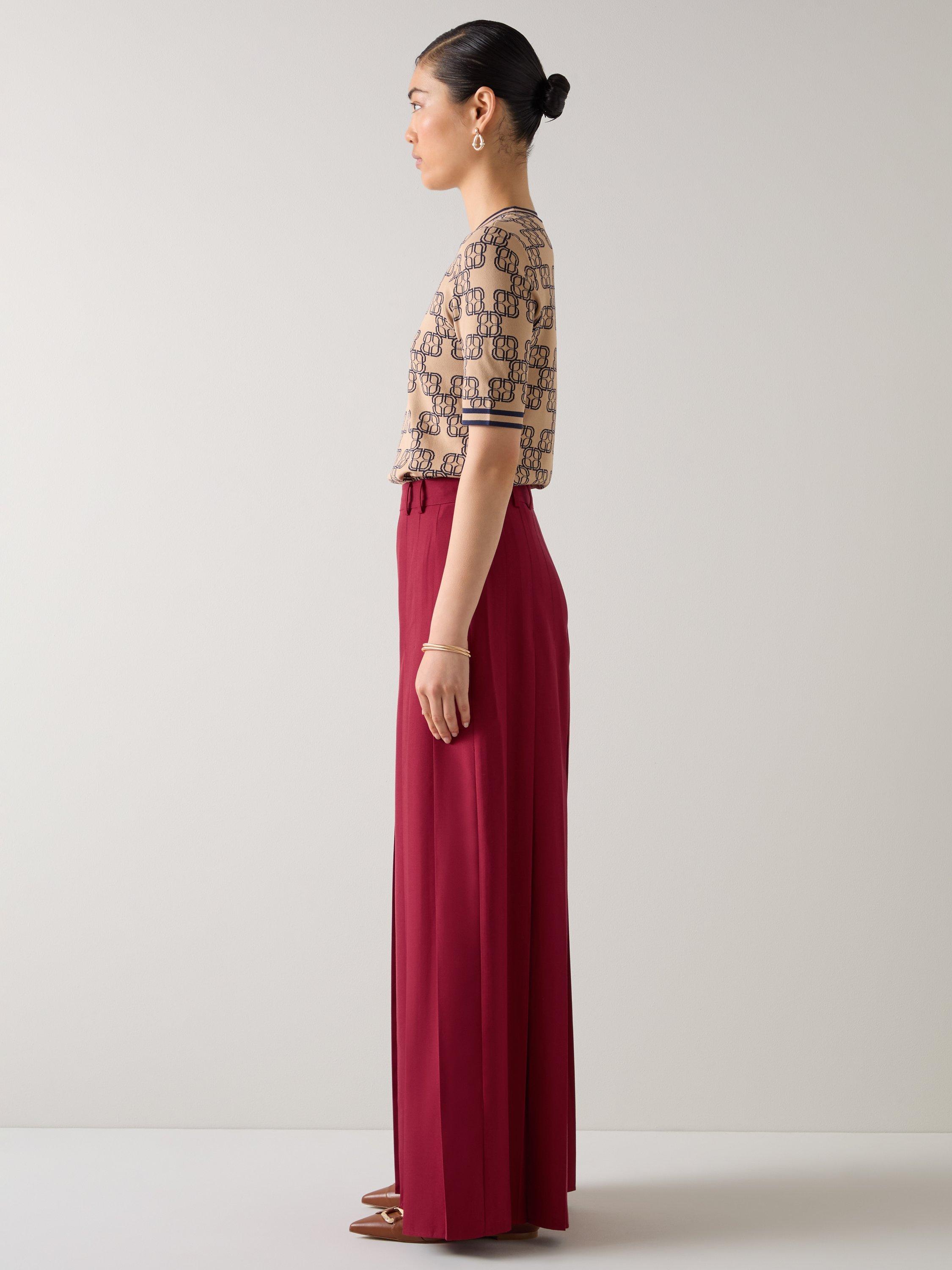 Product image 2 of 4, which shows L.K.Bennett Colette Wide Leg Trousers, Crimson, 10