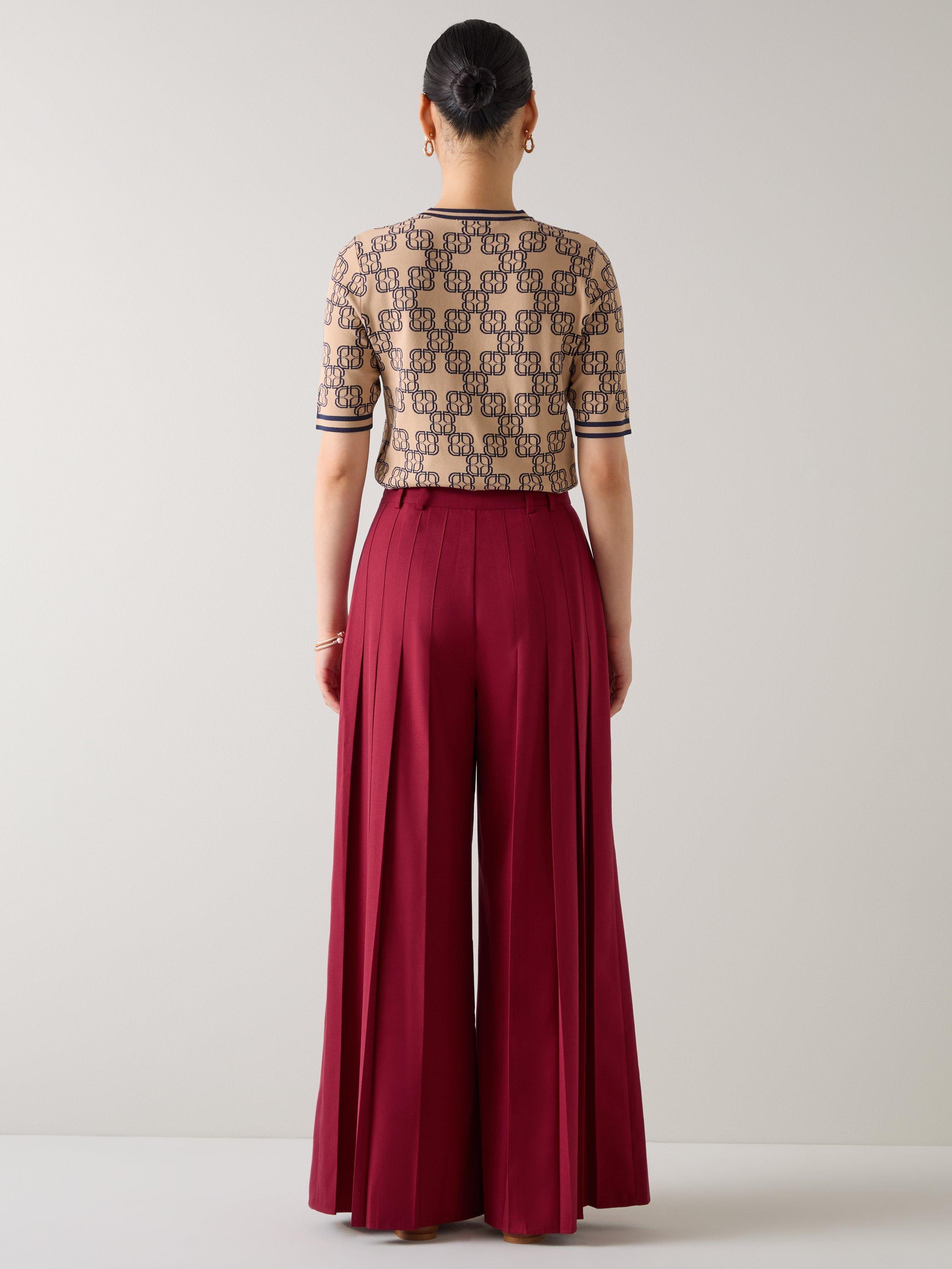 Product image 3 of 4, which shows L.K.Bennett Colette Wide Leg Trousers, Crimson, 10