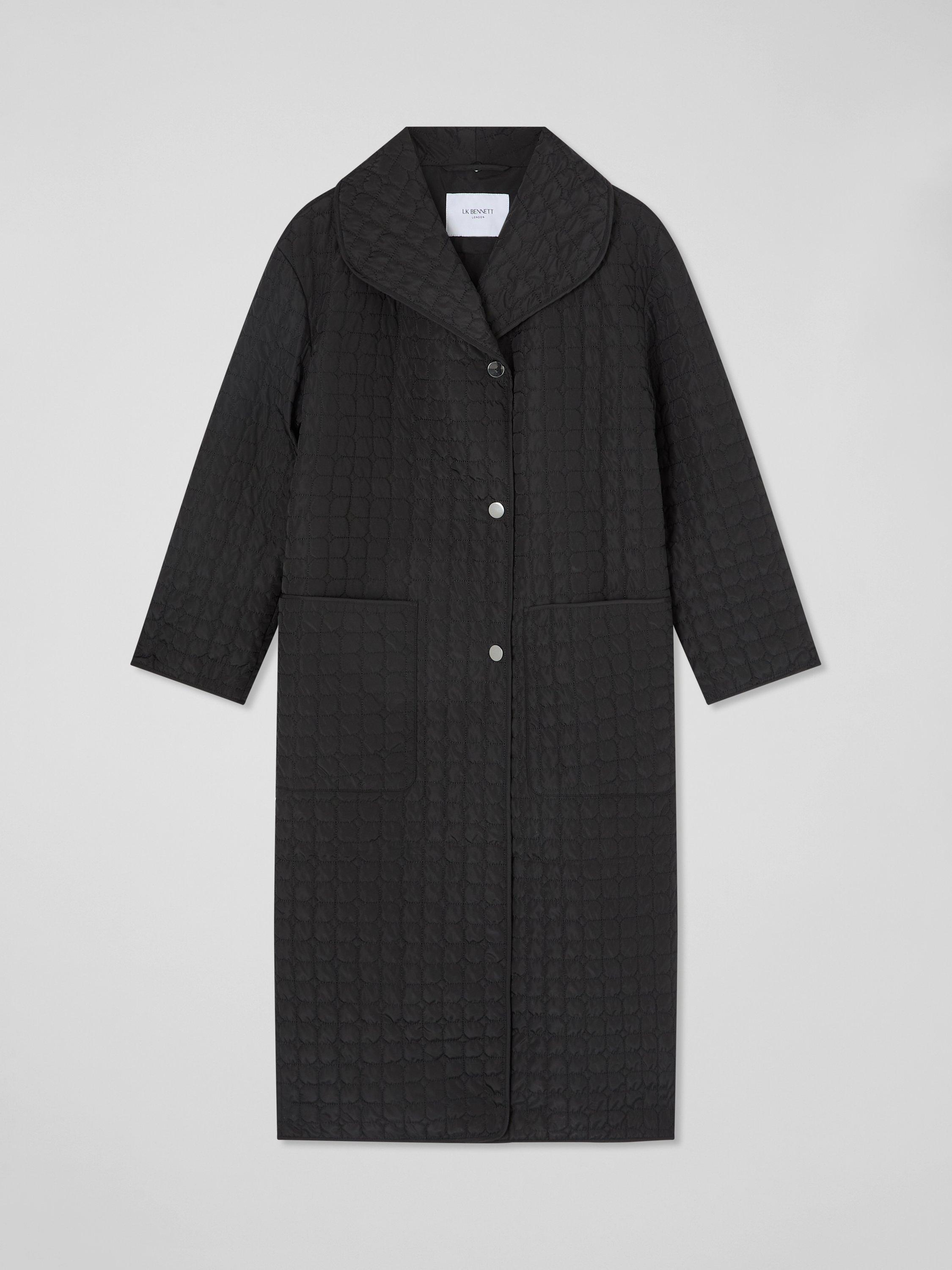 Product image 1 of 1, which shows L.K.Bennett Callie Longline Quilted Coat, Black, S