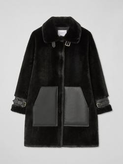 L.K.Bennett Mirren Faux Fur & Leather Strap Coat, Black, Black