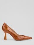 L.K.Bennett Florena Leather Croc Effect Kitten Heel Court Shoes, Tan