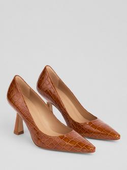 L.K.Bennett Florena Leather Croc Effect Kitten Heel Court Shoes, Tan - view 2, Tan