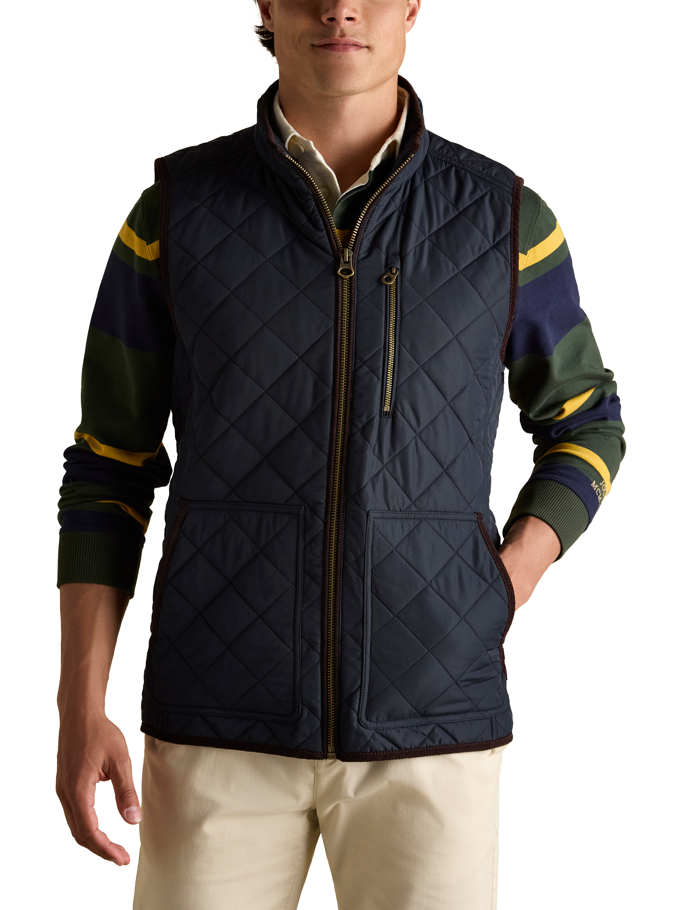 Product image 4 of 7, which shows Joules Quilted Zip Gilet, Navy, S Reg