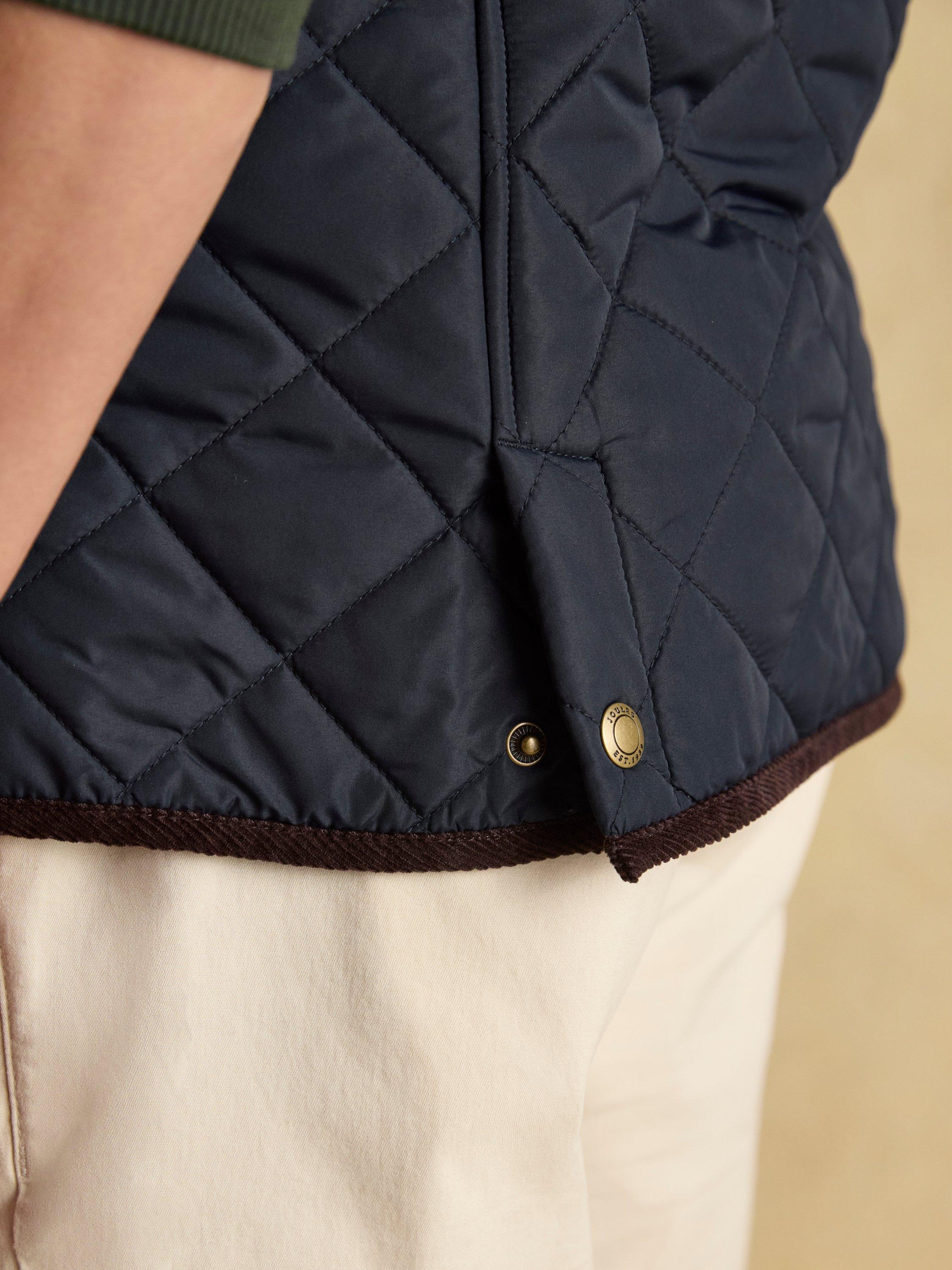 Product image 6 of 7, which shows Joules Quilted Zip Gilet, Navy, S Reg