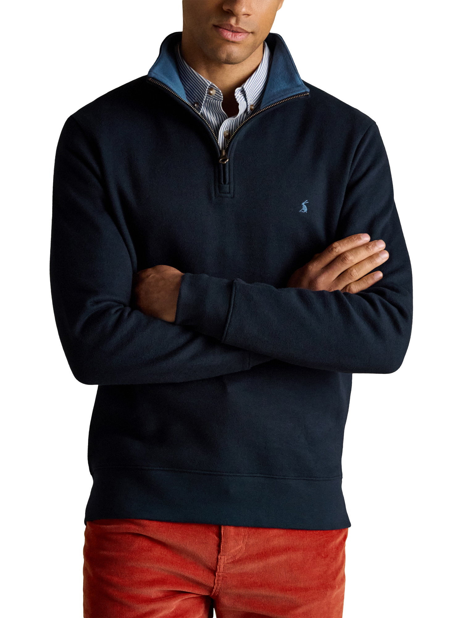 Product image 1 of 8, which shows Joules Half Zip Cotton Jumper, Navy, S