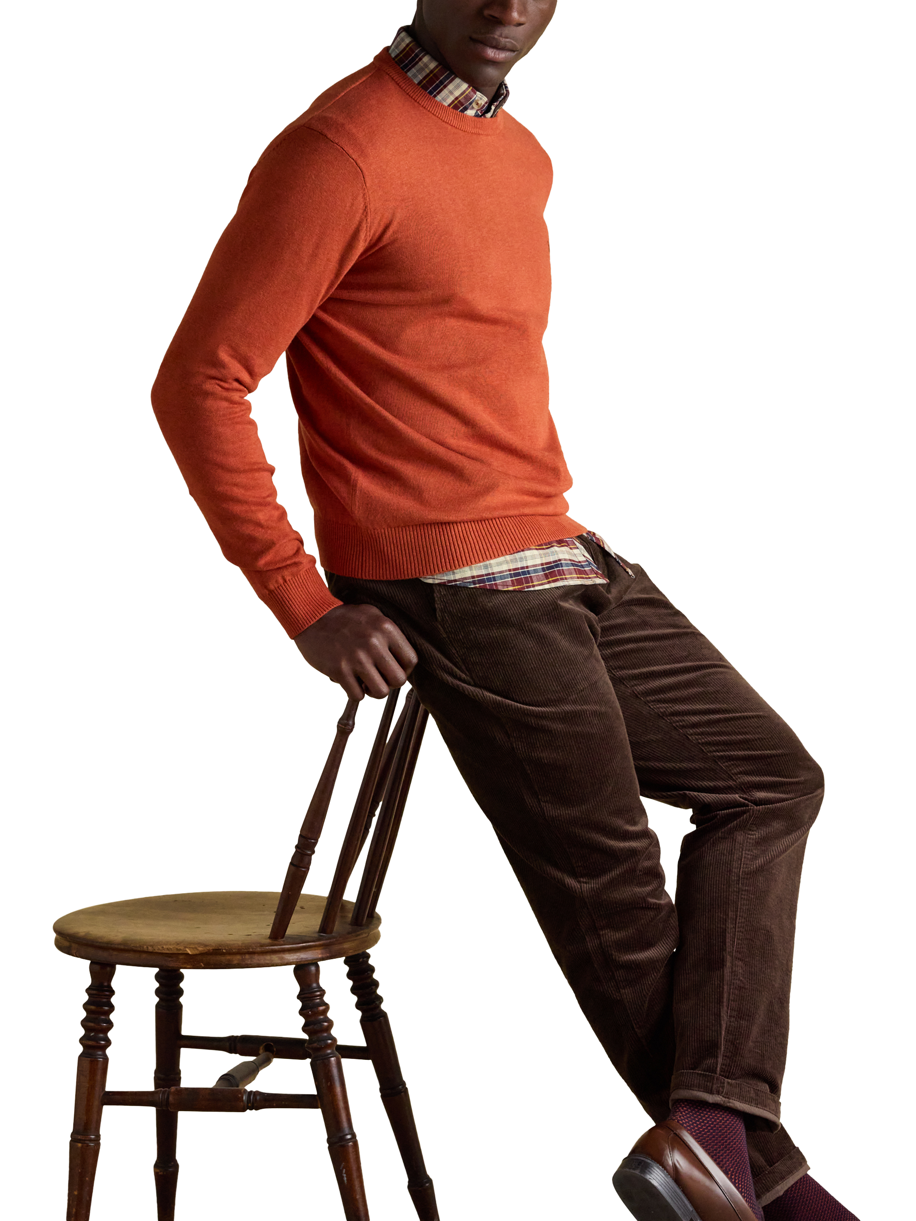 Product image 4 of 7, which shows Joules Cotton Crew Neck Knit Jumper, Orange, S Reg