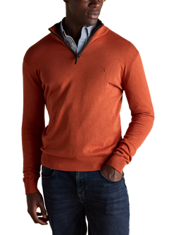 Joules Cotton Crew Zip Neck Knit Jumper, Orange