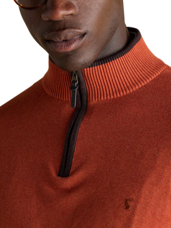 Joules Cotton Crew Zip Neck Knit Jumper - view 2, Orange