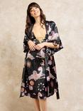 Their Nibs La Luna Satin Kimono Dressing Gown, Black