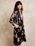 Their Nibs La Luna Satin Kimono Dressing Gown, Black