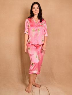 Their Nibs Peacock Feather Satin Capri Pyjama Set, Pink, Pink