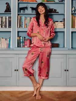 Their Nibs Peacock Feather Satin Capri Pyjama Set, Pink - view 2, Pink