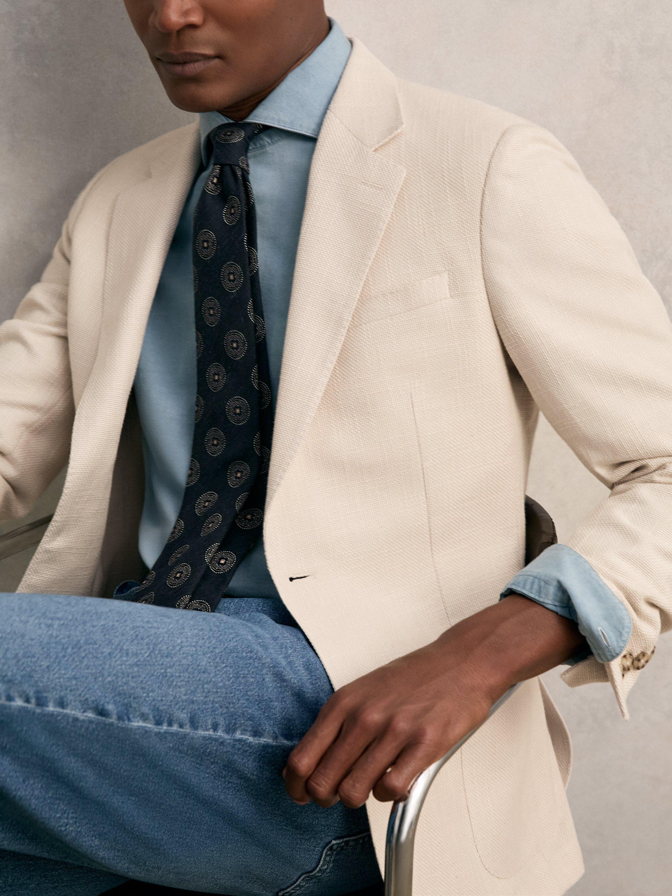 Product image 3 of 5, which shows Reiss Cotton Blend Single Breasted Tailored Blazer, Stone, 40
