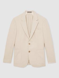 Reiss Cotton Blend Single Breasted Tailored Blazer, Stone - view 2, Stone
