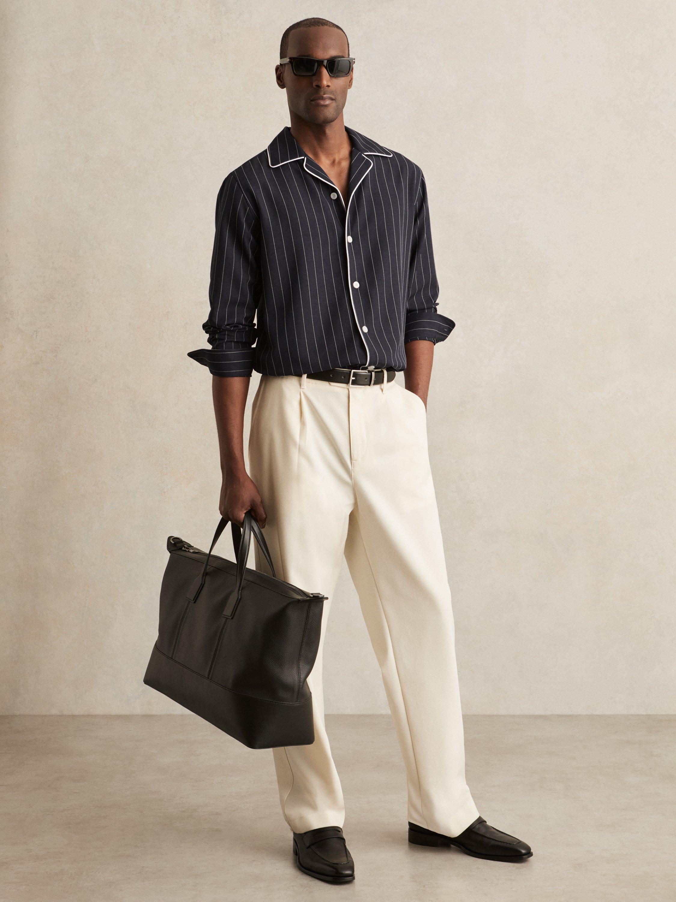 Product image 1 of 5, which shows Reiss Strella Stripe Long Sleeve Collar Shirt, Navy/White, XS