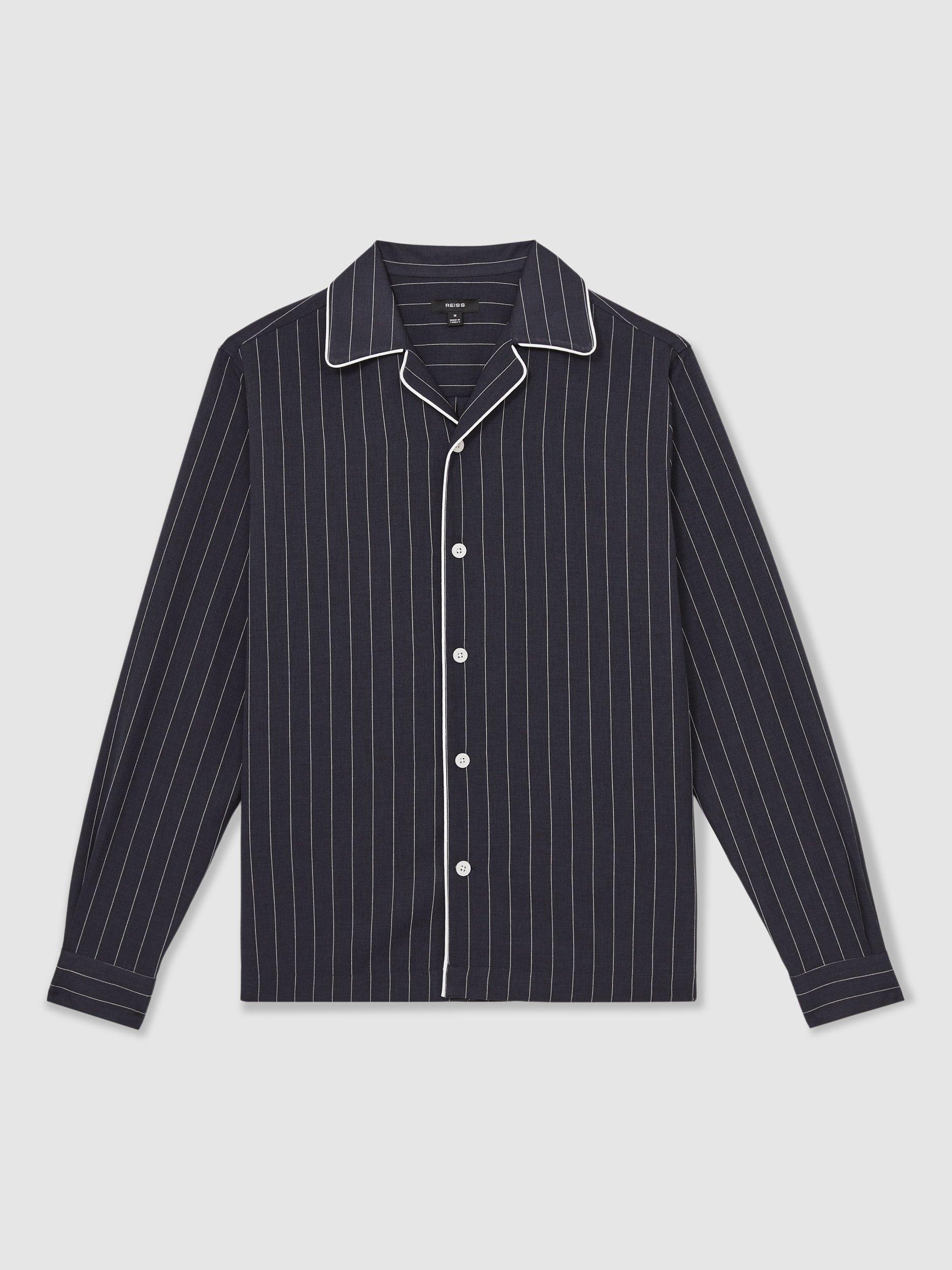 Product image 3 of 5, which shows Reiss Strella Stripe Long Sleeve Collar Shirt, Navy/White, XS