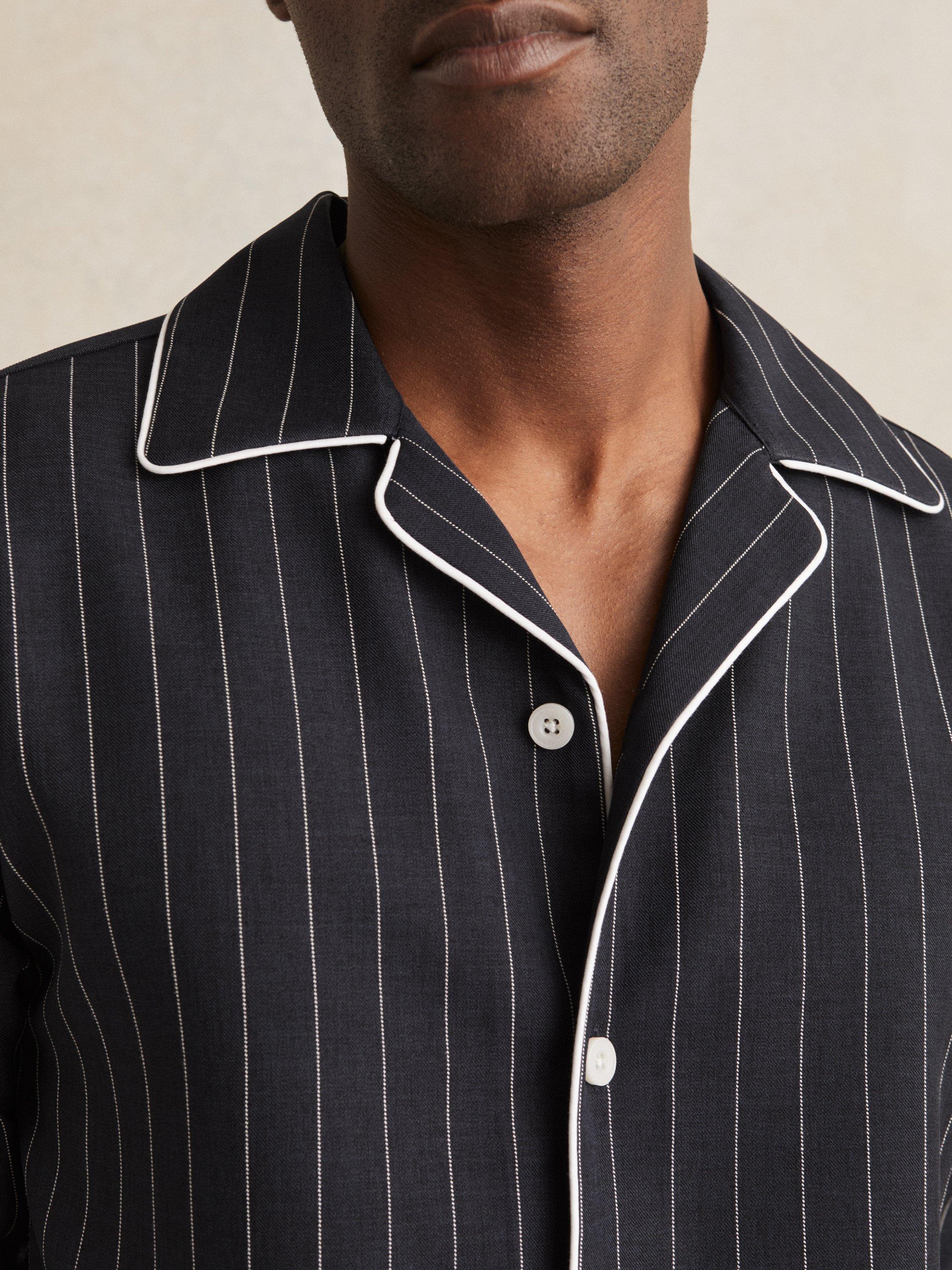 Product image 4 of 5, which shows Reiss Strella Stripe Long Sleeve Collar Shirt, Navy/White, XS