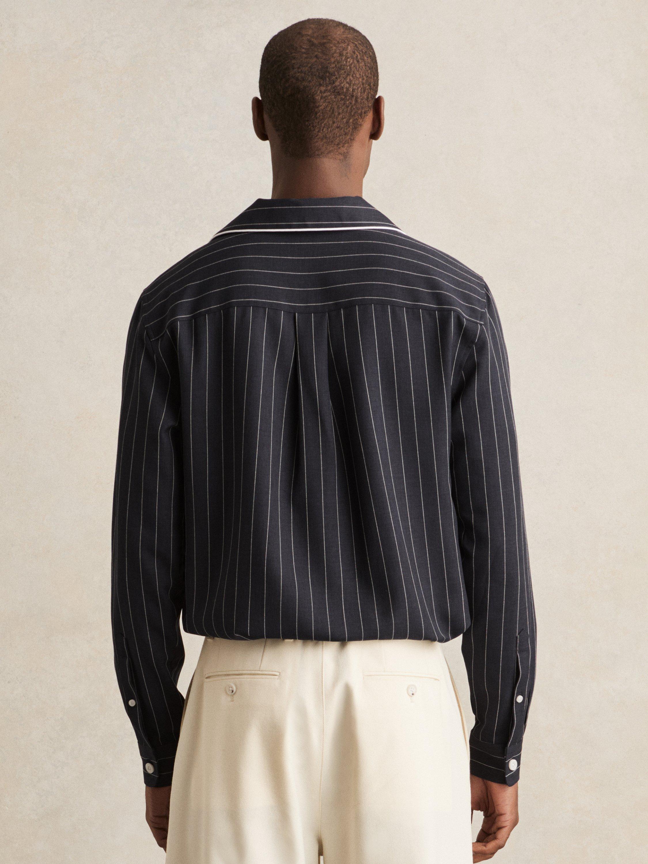 Product image 5 of 5, which shows Reiss Strella Stripe Long Sleeve Collar Shirt, Navy/White, XS
