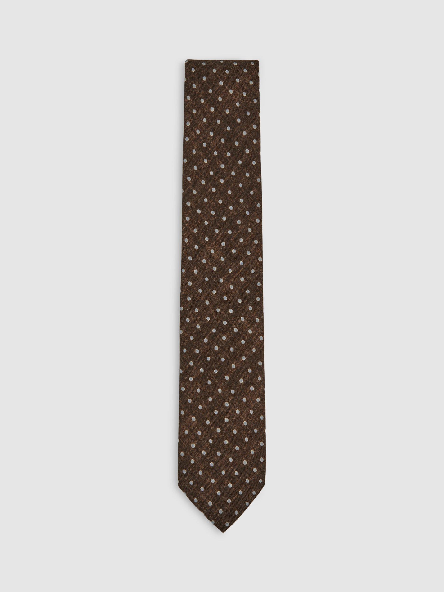 Product image 1 of 5, which shows Reiss Pio Wool Blend Patterned Tie, Chocolate Brown