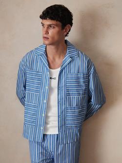 Reiss x CHÉ Fonta Long Sleeved Revere Striped Shirt, Bright Blue/White, Bright Blue/White