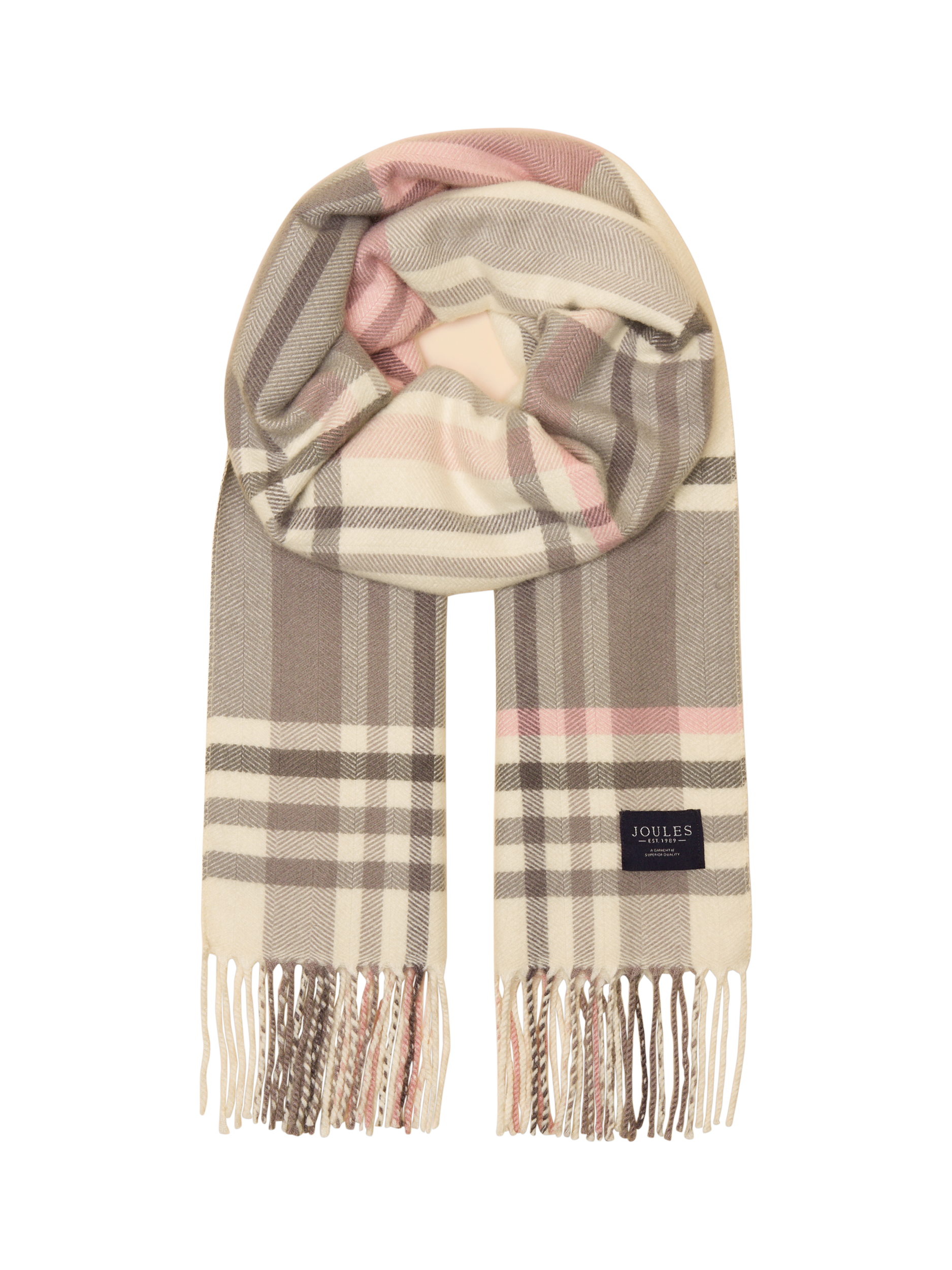 Product image 1 of 6, which shows Joules Langtree Tartan Scarf, Pink, One Size