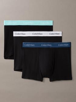 Calvin Klein Icon Cotton Stretch Relaxed Dart Trunks, Pack of 3, Black/Blue/White, Black/Blue/White