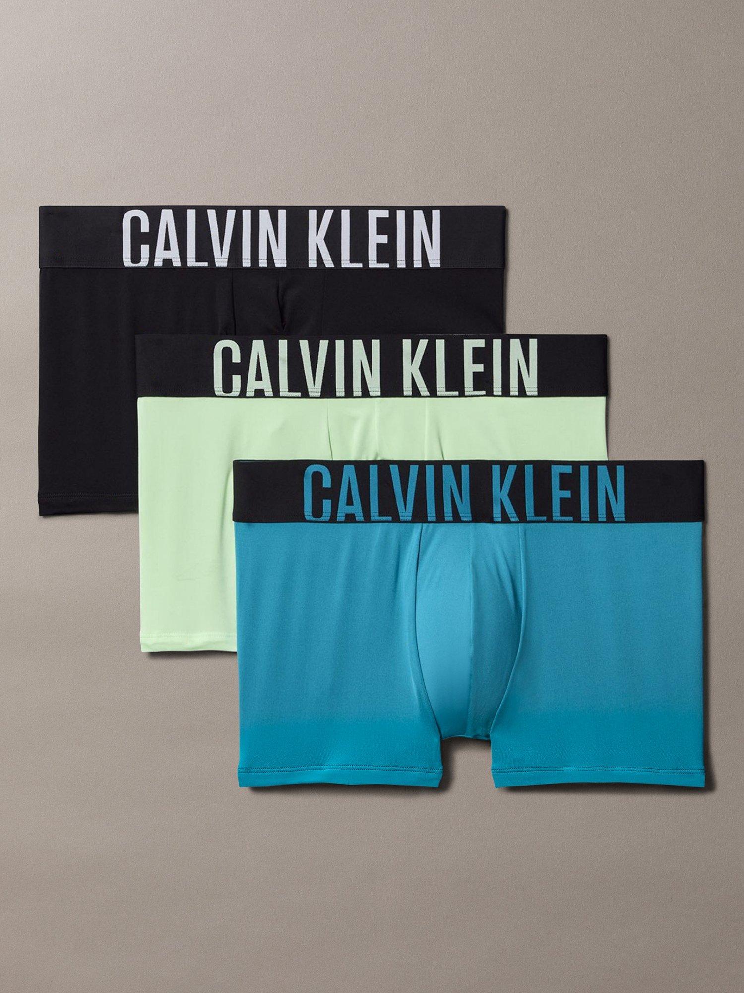 Product image 1 of 6, which shows Calvin Klein Intense Power Micro Trunks, Pack of 3, Black/Teal Breeze/Forest Freeze, XS