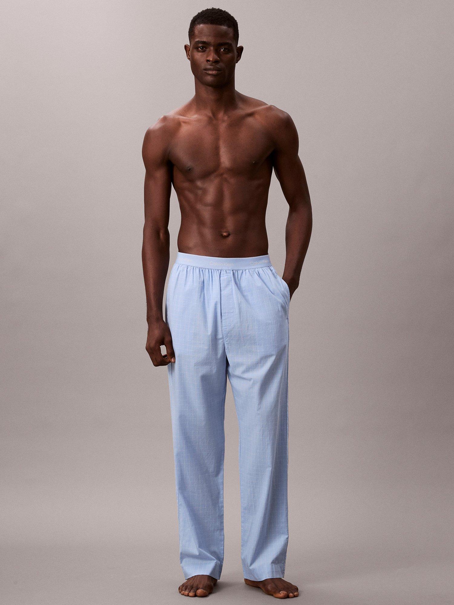 Product image 1 of 2, which shows Calvin Klein Cotton Poplin Pyjama Trousers, Blue, M