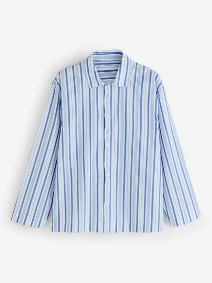 Calvin Klein Stripe Cotton Poplin Pyjama Set, Pale Blue - view 2, Pale Blue
